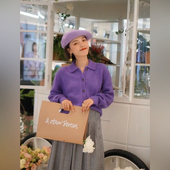 &Other Stories Purple Collared Alpaca Blend Cardigan - Picture 5 of 9